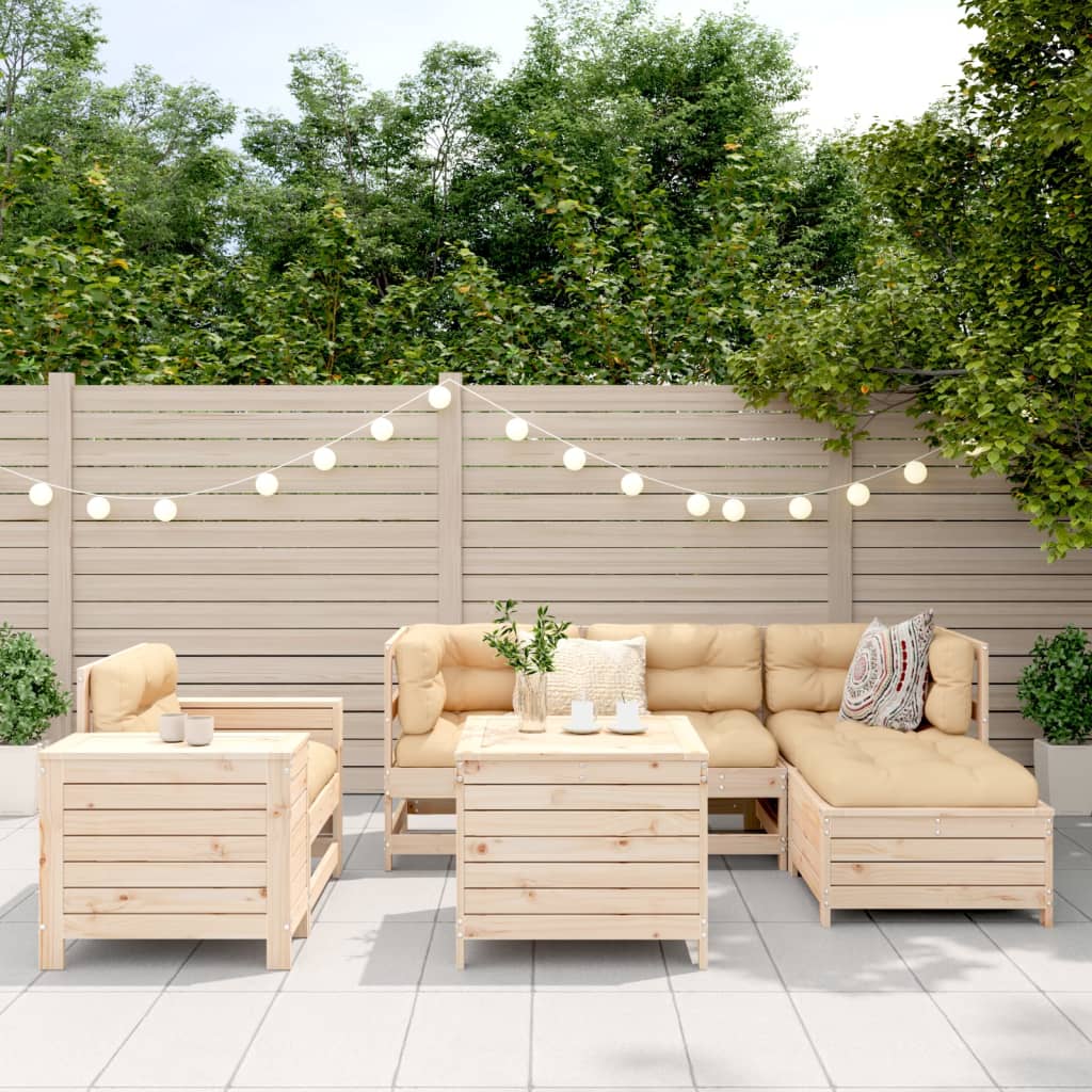 Set Divani da Giardino 7 pz in Legno Massello di Pino