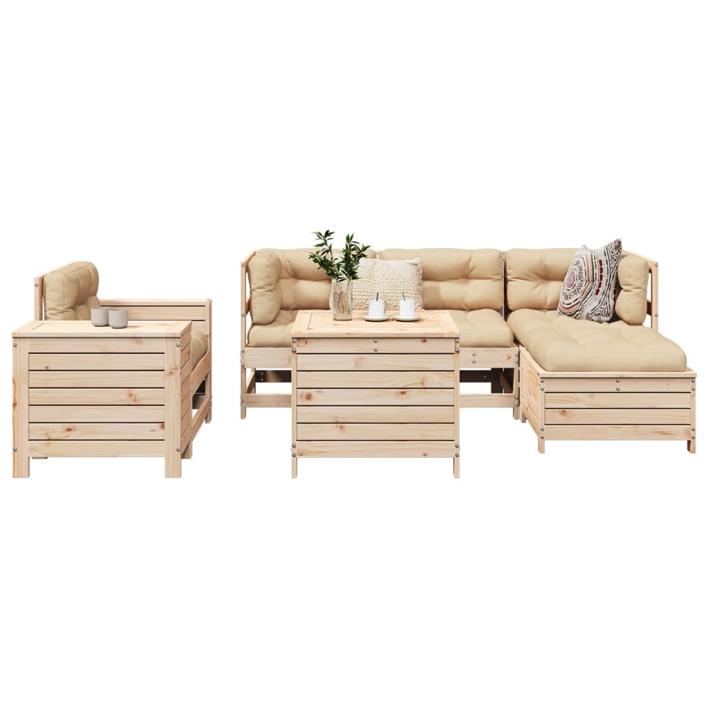 Set Divani da Giardino 7 pz in Legno Massello di Pino