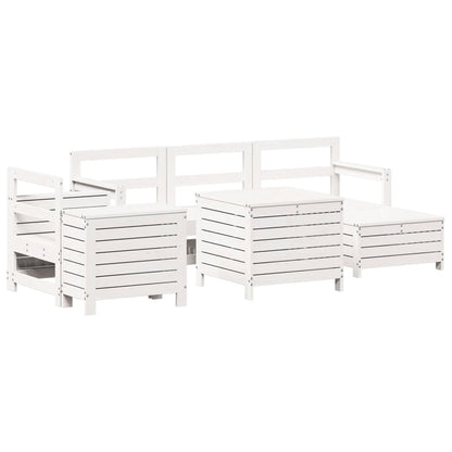 Set Divani da Giardino 7 pz Bianco in Legno Massello di Pino