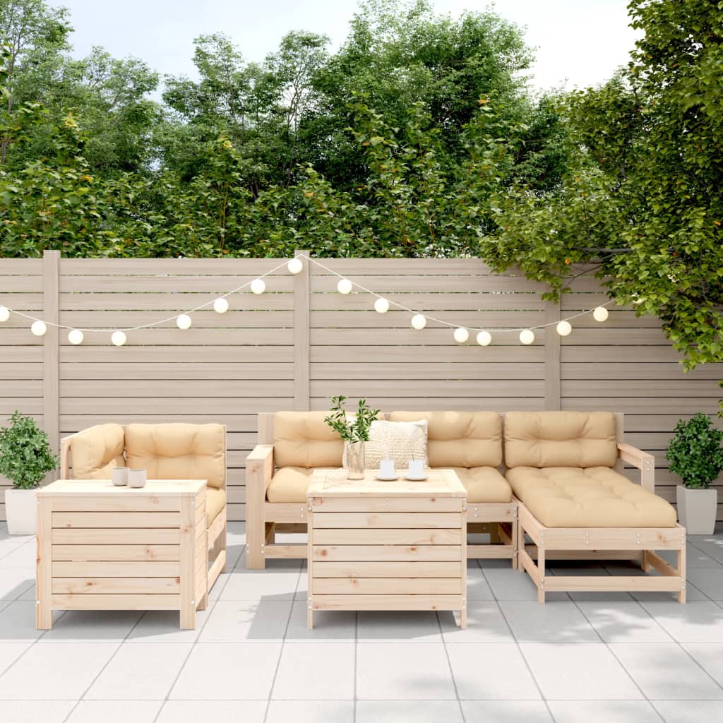 Set Divani da Giardino 7 pz in Legno Massello di Pino
