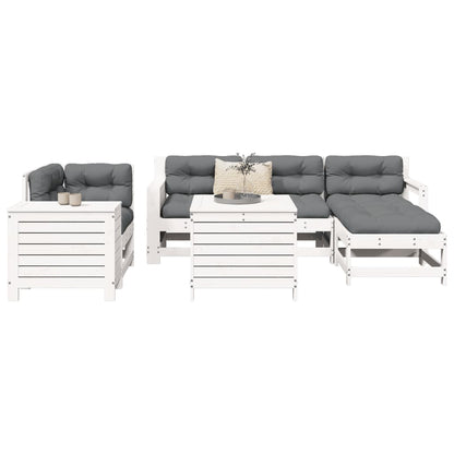 Set Divani da Giardino 7 pz Bianco in Legno Massello di Pino