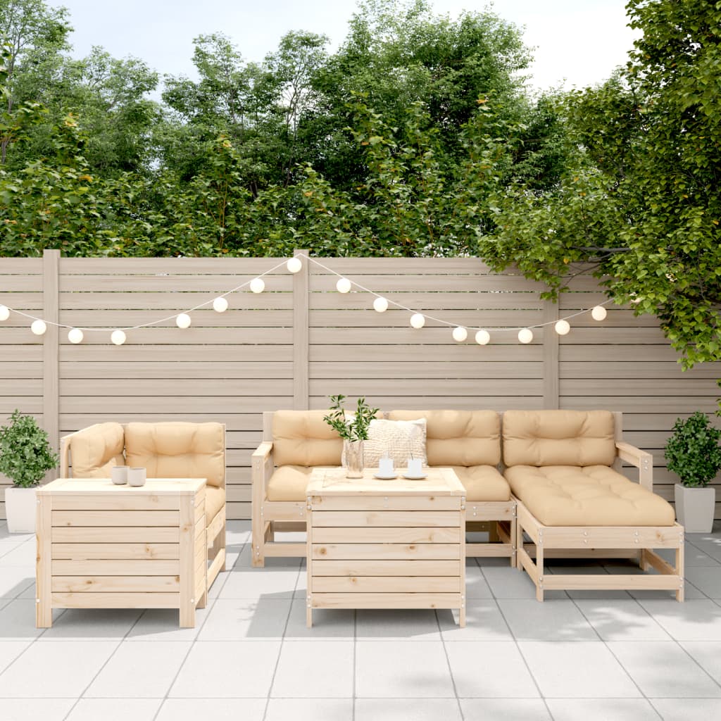 Set Divani da Giardino 7 pz in Legno Massello di Pino