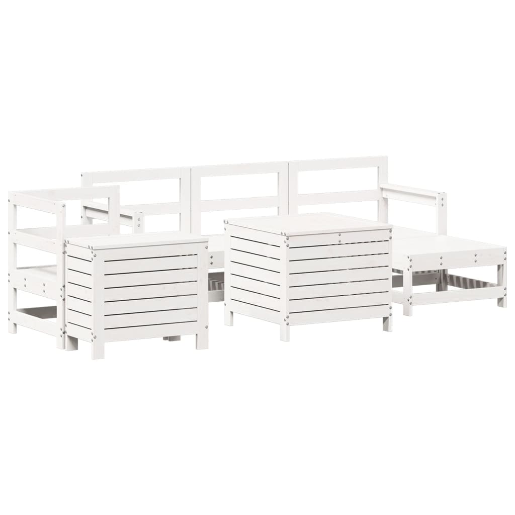 Set Divani da Giardino 7 pz Bianco in Legno Massello di Pino