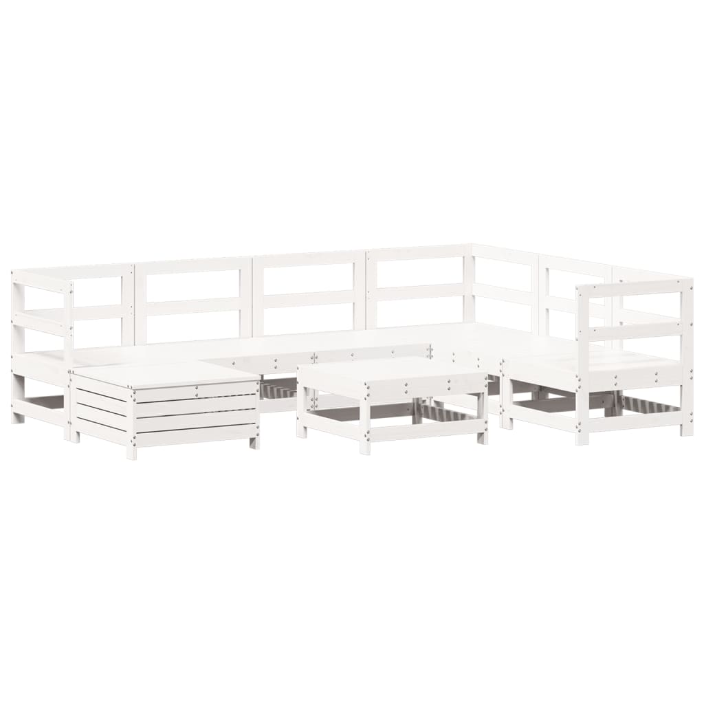 Set Divani da Giardino 8 pz in Legno Massello di Pino Bianco