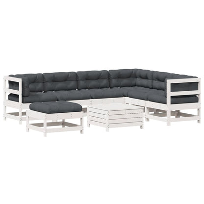 Set Salotto Giardino 8pz con Cuscini Bianco Legno Massello Pino