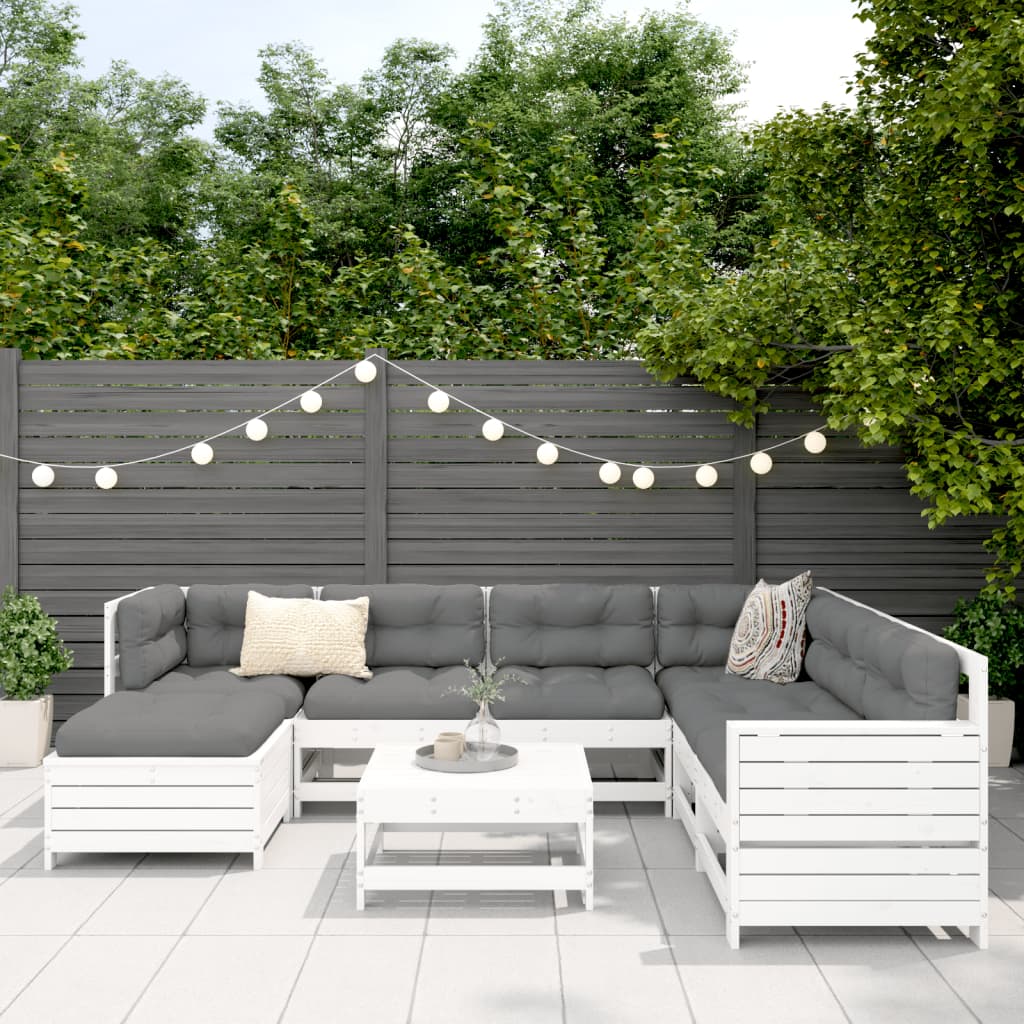 Set Divani da Giardino 8 pz in Legno Massello di Pino Bianco