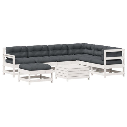 Set Salotto Giardino 8pz con Cuscini Bianco Legno Massello Pino