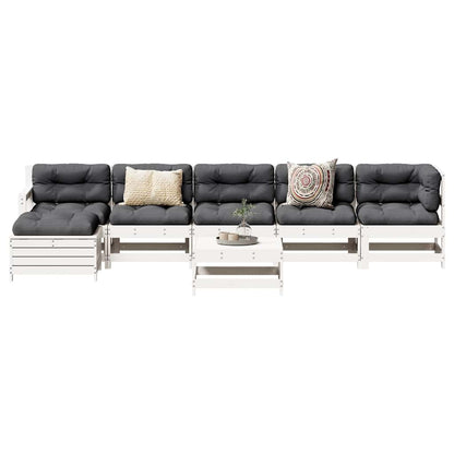 Set Salotto da Giardino 7 pz Bianco in Legno Massello di Pino