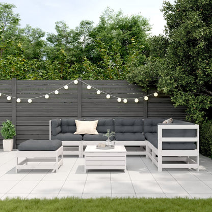 Set Salotto Giardino 8pz con Cuscini Bianco Legno Massello Pino