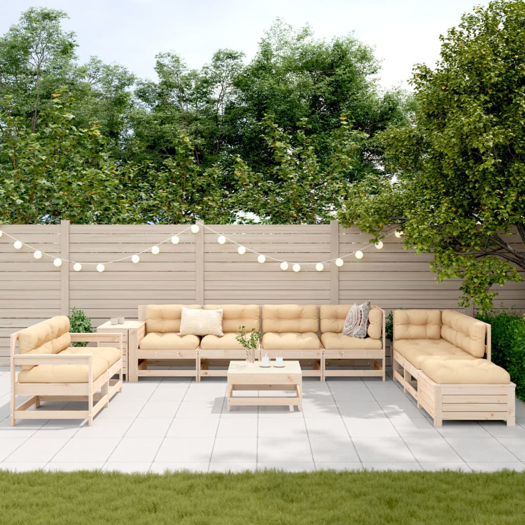 Set Divani da Giardino 11 pz in Legno Massello di Pino