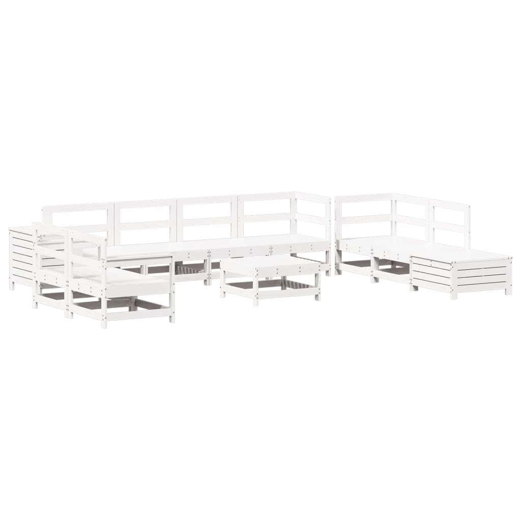 Set Divani da Giardino 11 pz Bianco in Legno Massello di Pino