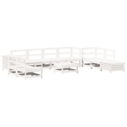 Set Divani da Giardino 11 pz Bianco in Legno Massello di Pino