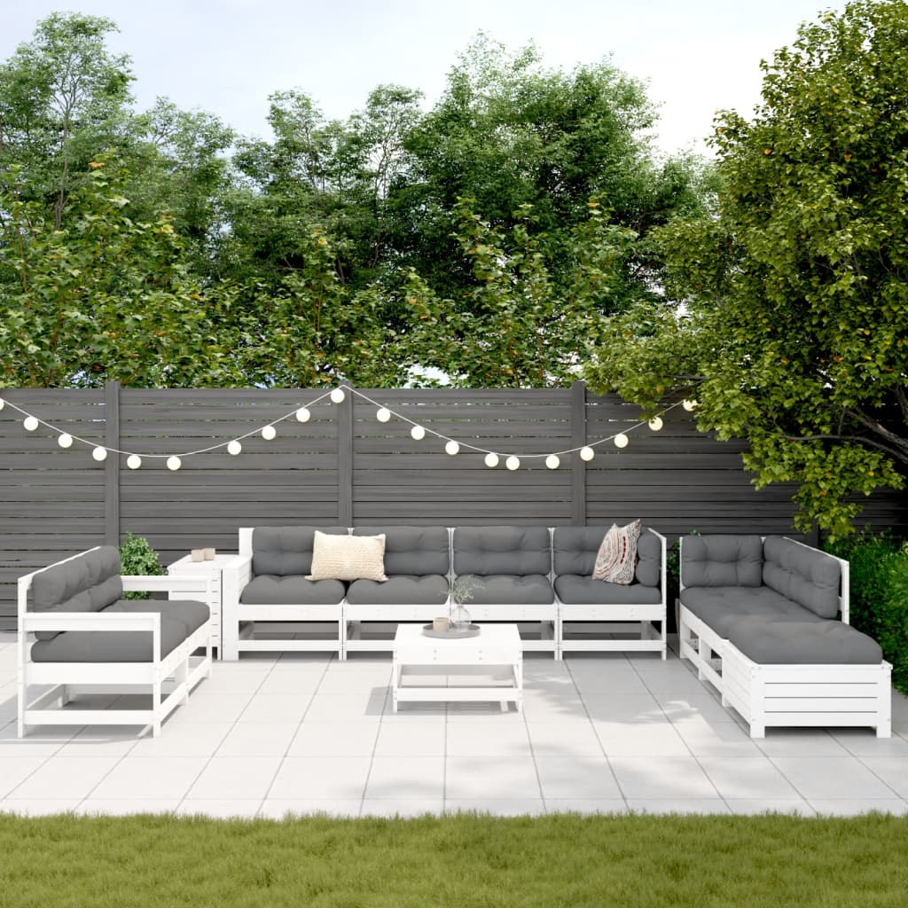 Set Divani da Giardino 11 pz Bianco in Legno Massello di Pino