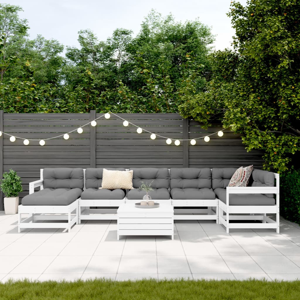 Set Divani da Giardino 8 pz in Legno Massello di Pino Bianco