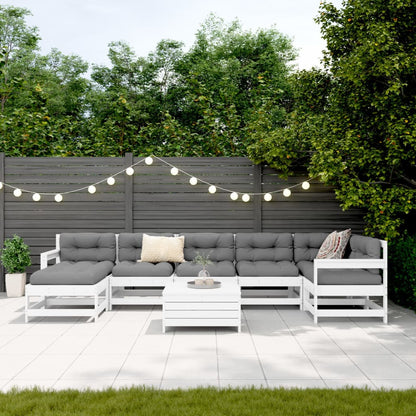 Set Divani da Giardino 8 pz in Legno Massello di Pino Bianco