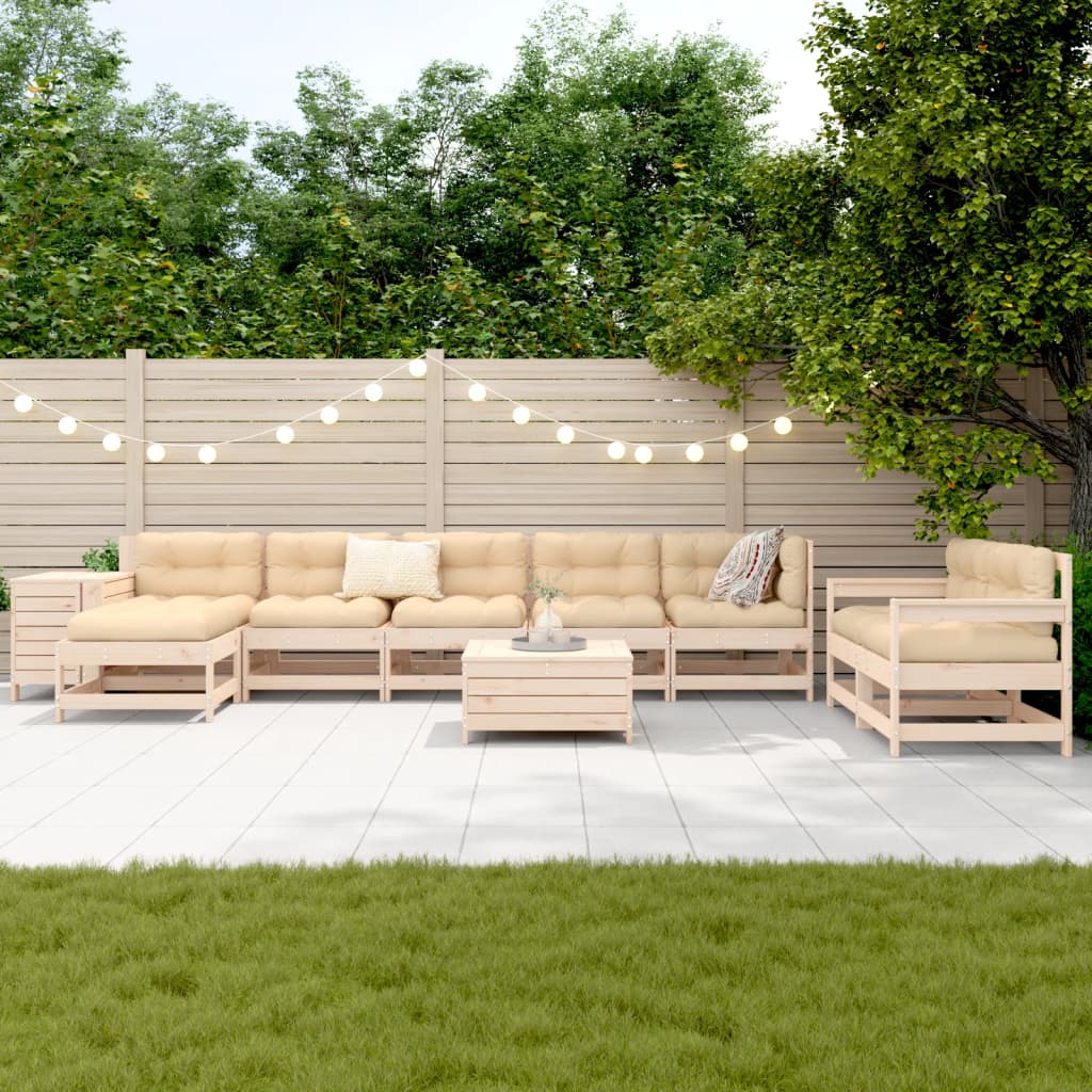 Set Divani da Giardino 10 pz in Legno Massello di Pino