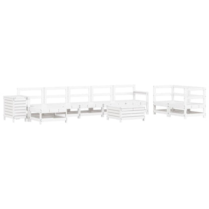 Set Divani da Giardino 10 pz Bianco in Legno Massello di Pino