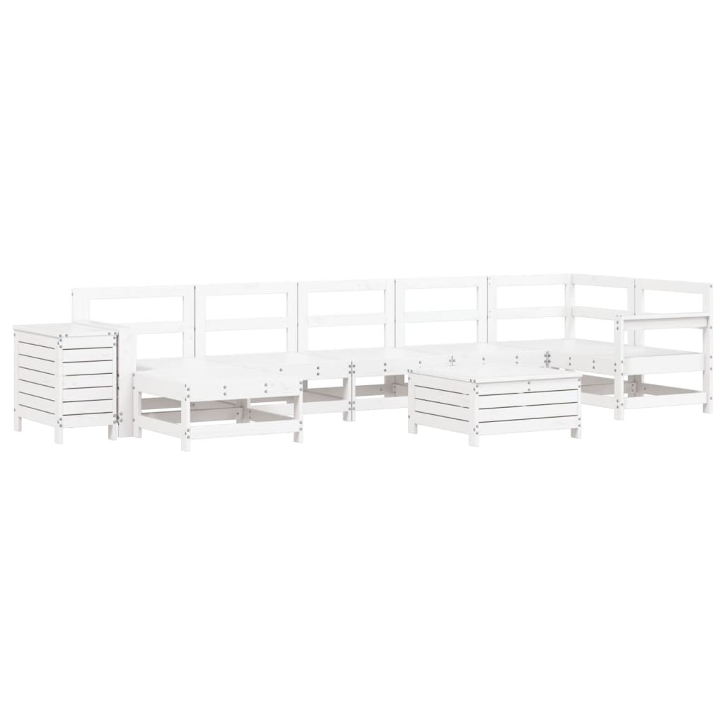 Set Divani da Giardino 9 pz Bianco in Legno Massello di Pino