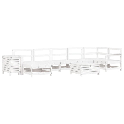 Set Divani da Giardino 9 pz Bianco in Legno Massello di Pino