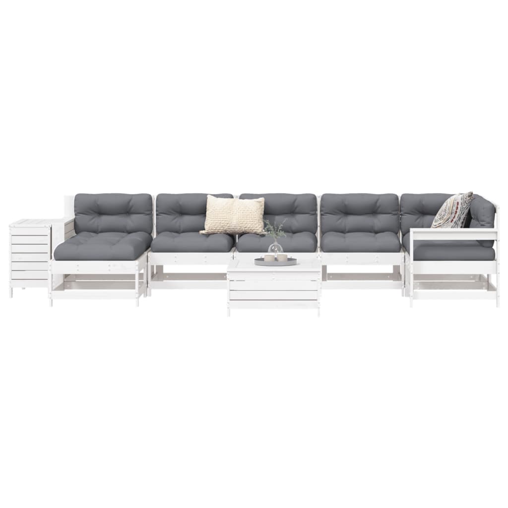 Set Divani da Giardino 9 pz Bianco in Legno Massello di Pino