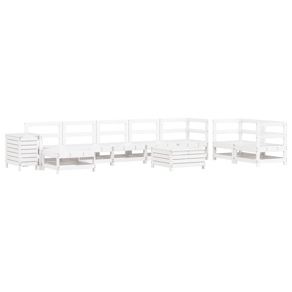 Set Divani da Giardino 10 pz in Legno Massello di Pino Bianco