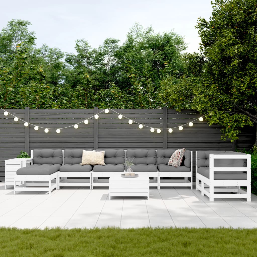 Set Divani da Giardino 10 pz in Legno Massello di Pino Bianco