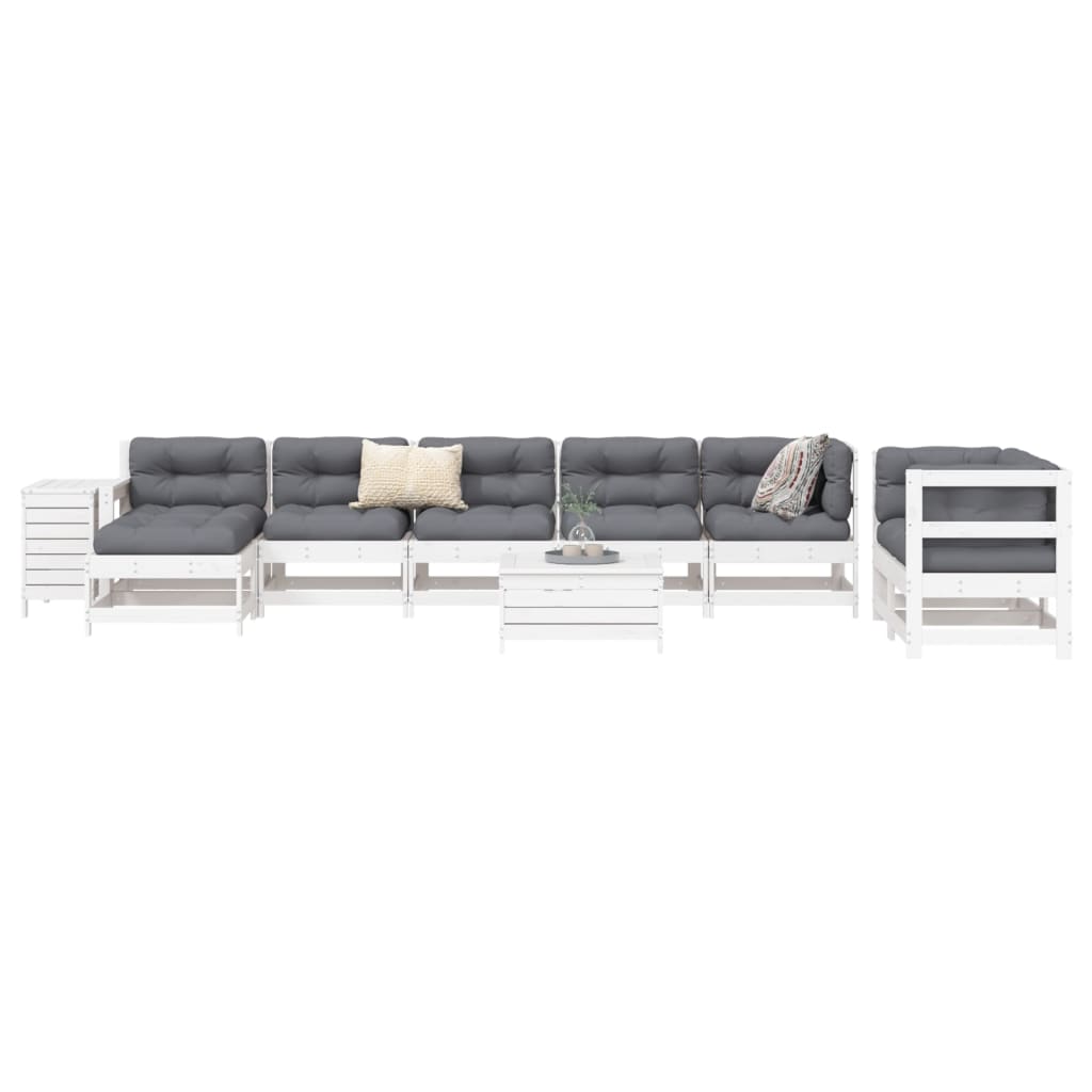 Set Divani da Giardino 10 pz in Legno Massello di Pino Bianco