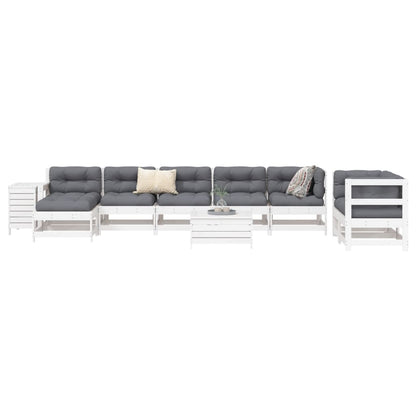 Set Divani da Giardino 10 pz in Legno Massello di Pino Bianco