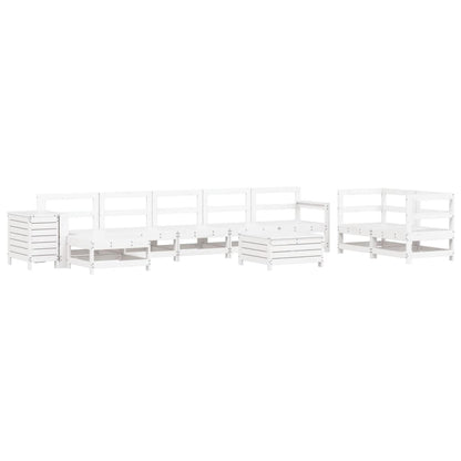 Set Divani da Giardino 10 pz Bianco in Legno Massello di Pino