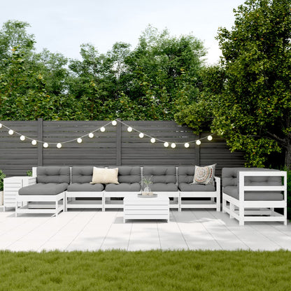 Set Divani da Giardino 10 pz Bianco in Legno Massello di Pino