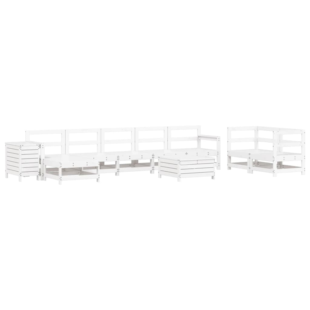 Set Divani da Giardino 10 pz Bianco in Legno Massello di Pino