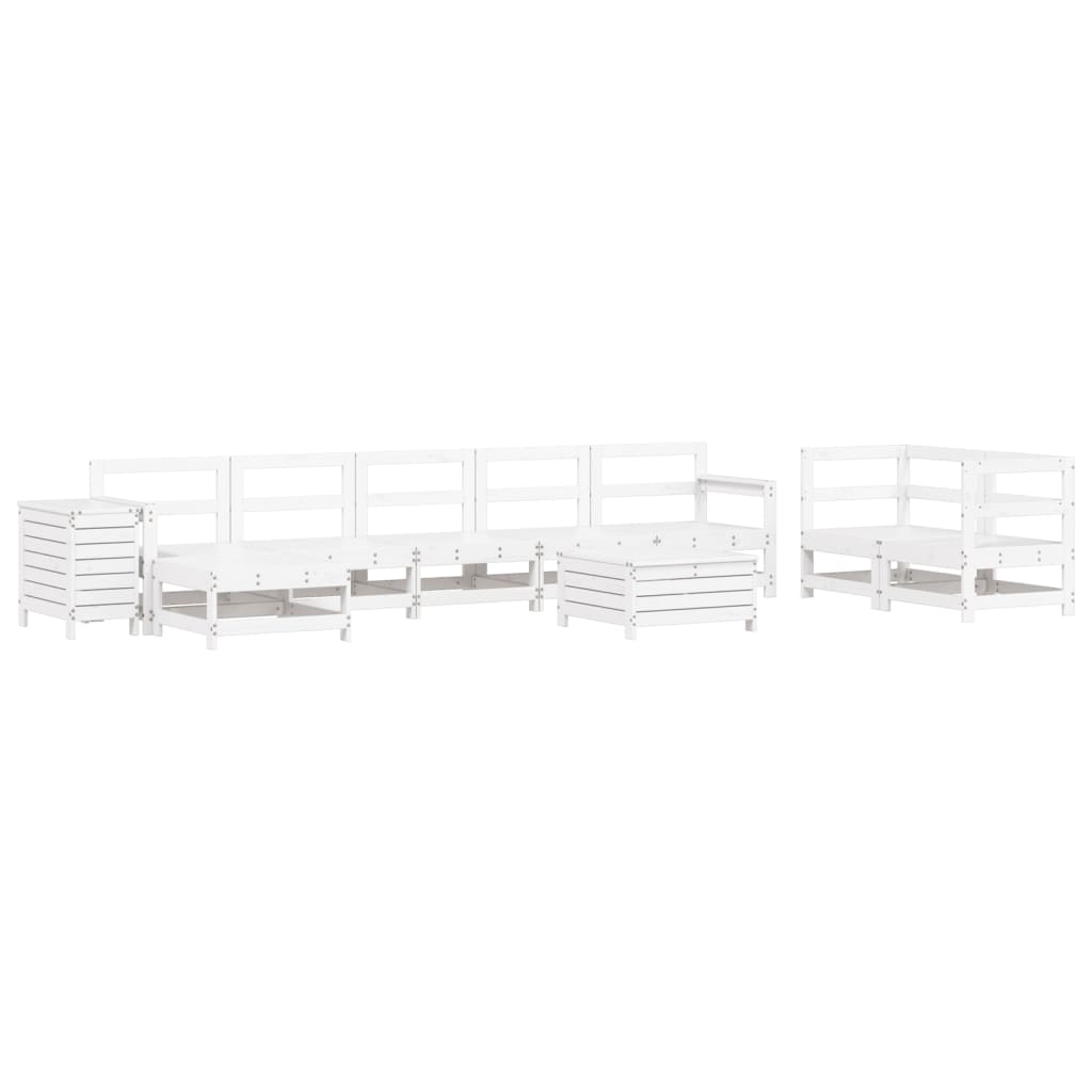 Set Divani da Giardino 10 pz Bianco in Legno Massello di Pino