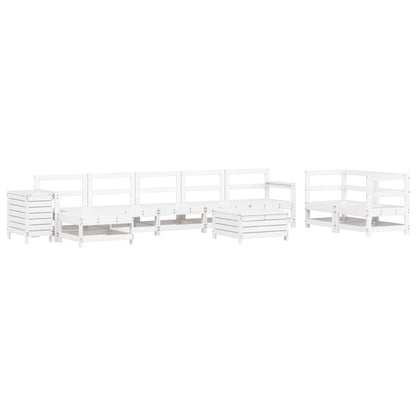 Set Divani da Giardino 10 pz Bianco in Legno Massello di Pino