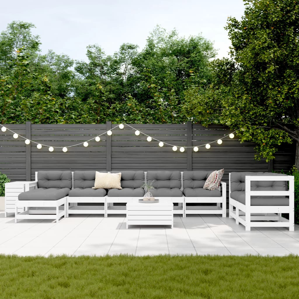 Set Divani da Giardino 10 pz Bianco in Legno Massello di Pino