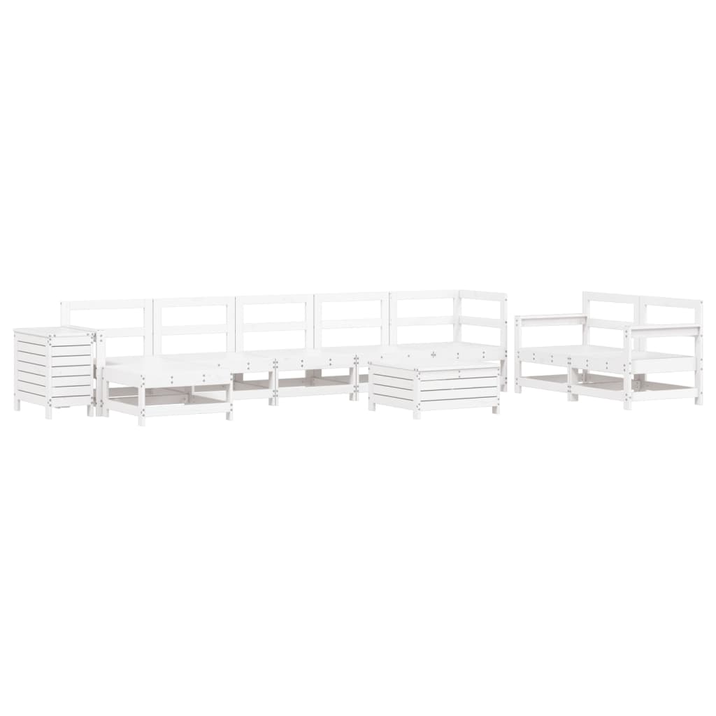 Set Divani da Giardino 10 pz Bianco in Legno Massello di Pino