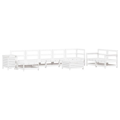 Set Divani da Giardino 10 pz Bianco in Legno Massello di Pino