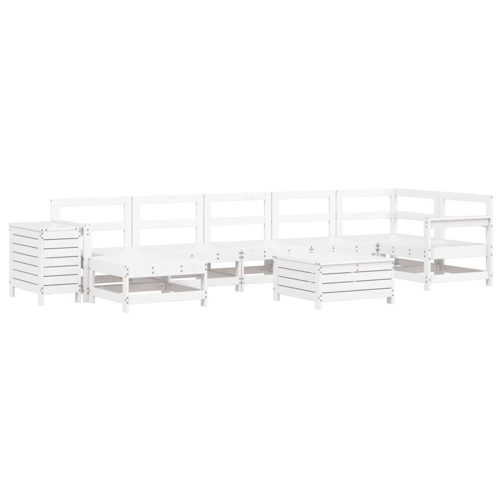 Set Divani da Giardino 9 pz Bianco in Legno Massello di Pino