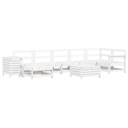 Set Divani da Giardino 9 pz Bianco in Legno Massello di Pino