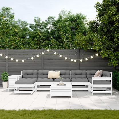 Set Divani da Giardino 9 pz Bianco in Legno Massello di Pino