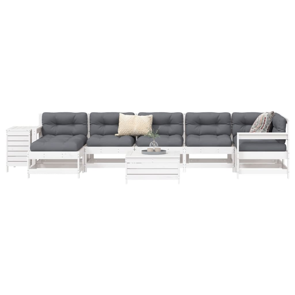 Set Divani da Giardino 9 pz Bianco in Legno Massello di Pino