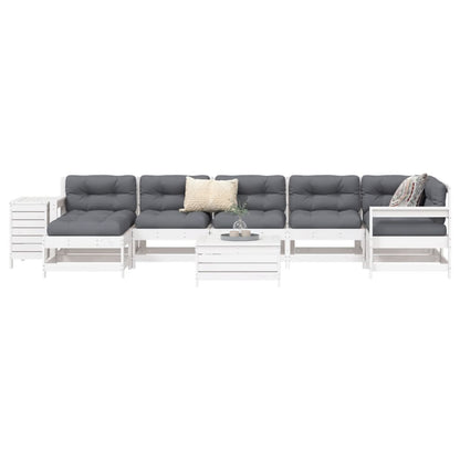 Set Divani da Giardino 9 pz Bianco in Legno Massello di Pino