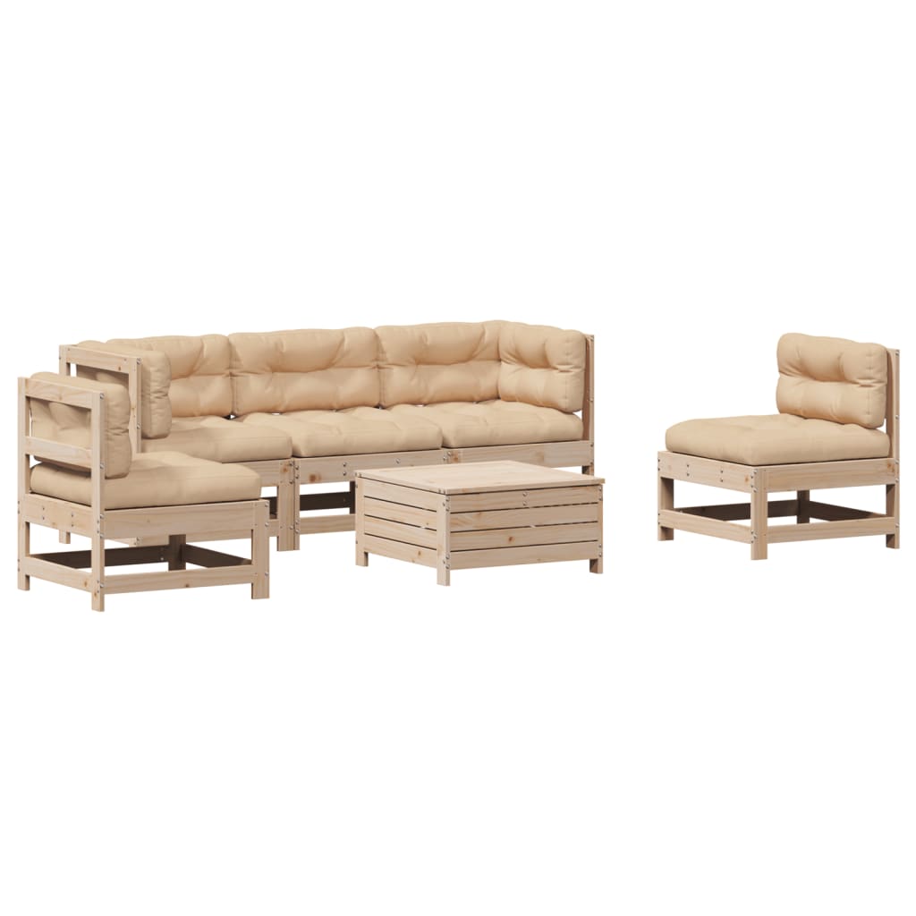 Set Divani Giardino 6 pz con Cuscini in Legno Massello di Pino