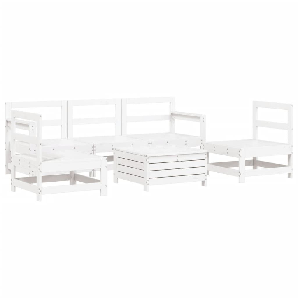 Set Divani da Giardino 6 pz Bianco in Legno Massello di Pino