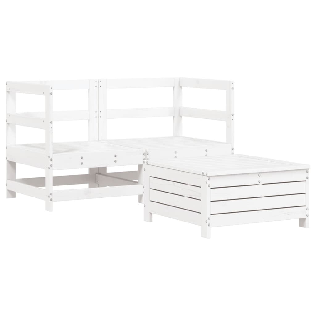 Set Divani da Giardino 3 pz Bianco in Legno Massello di Pino