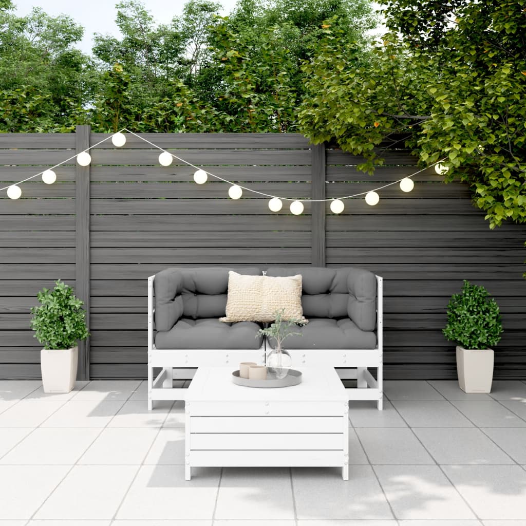 Set Divani da Giardino 3 pz Bianco in Legno Massello di Pino