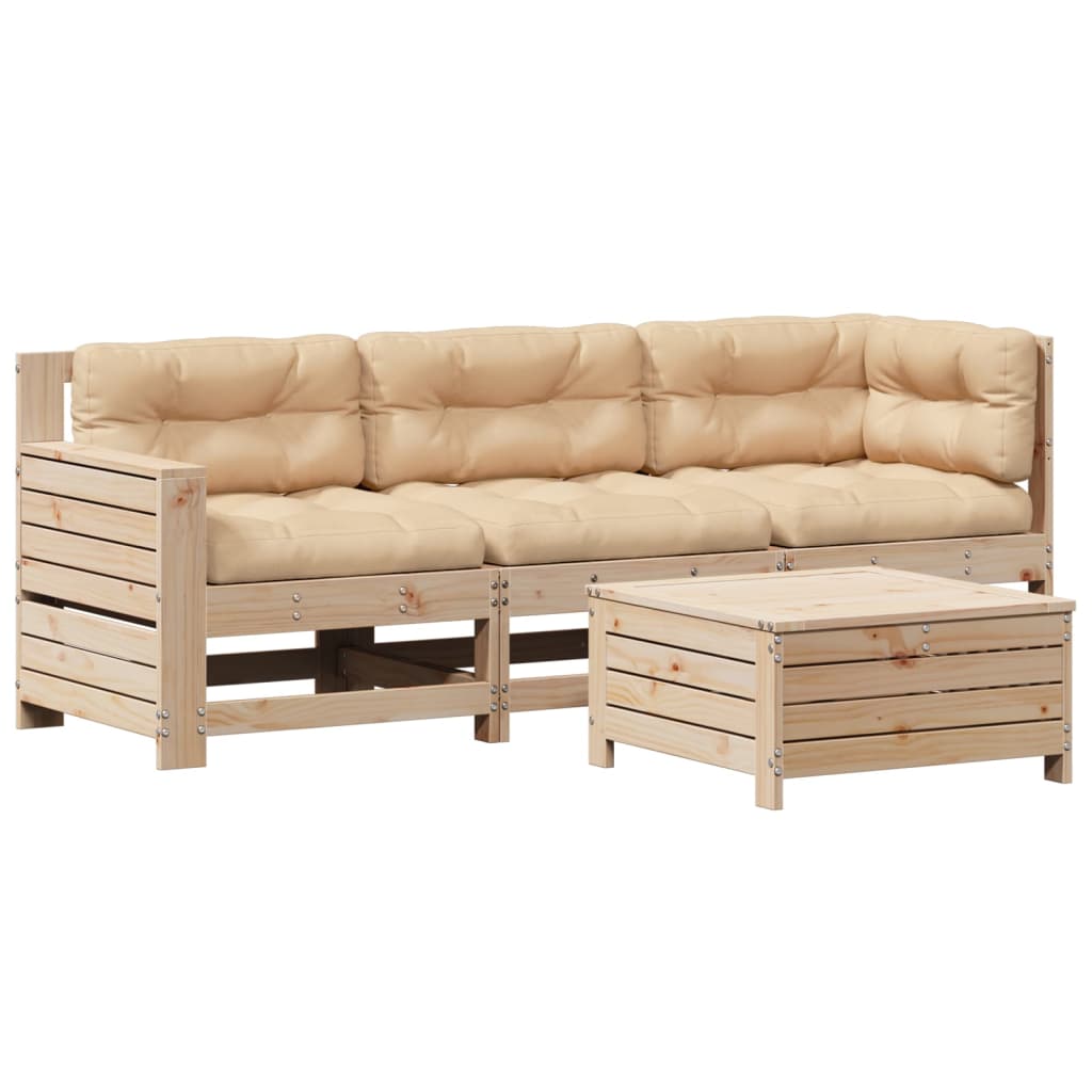 Set Divani da Giardino 4 pz con Cuscini Legno Massello di Pino