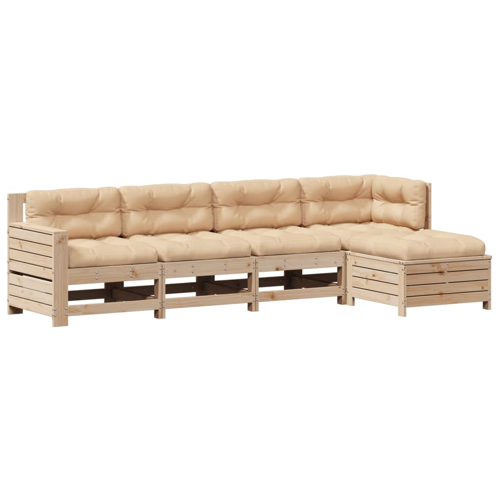 Set Divani Giardino 6 pz con Cuscini in Legno Massello di Pino
