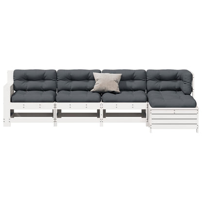 Set Salotto Giardino 5pz con Cuscini Bianco Legno Massello Pino