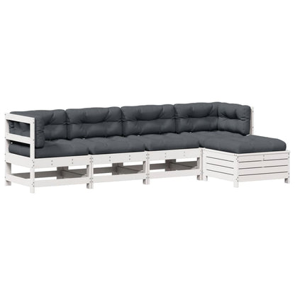 Set Salotto Giardino 5pz con Cuscini Bianco Legno Massello Pino