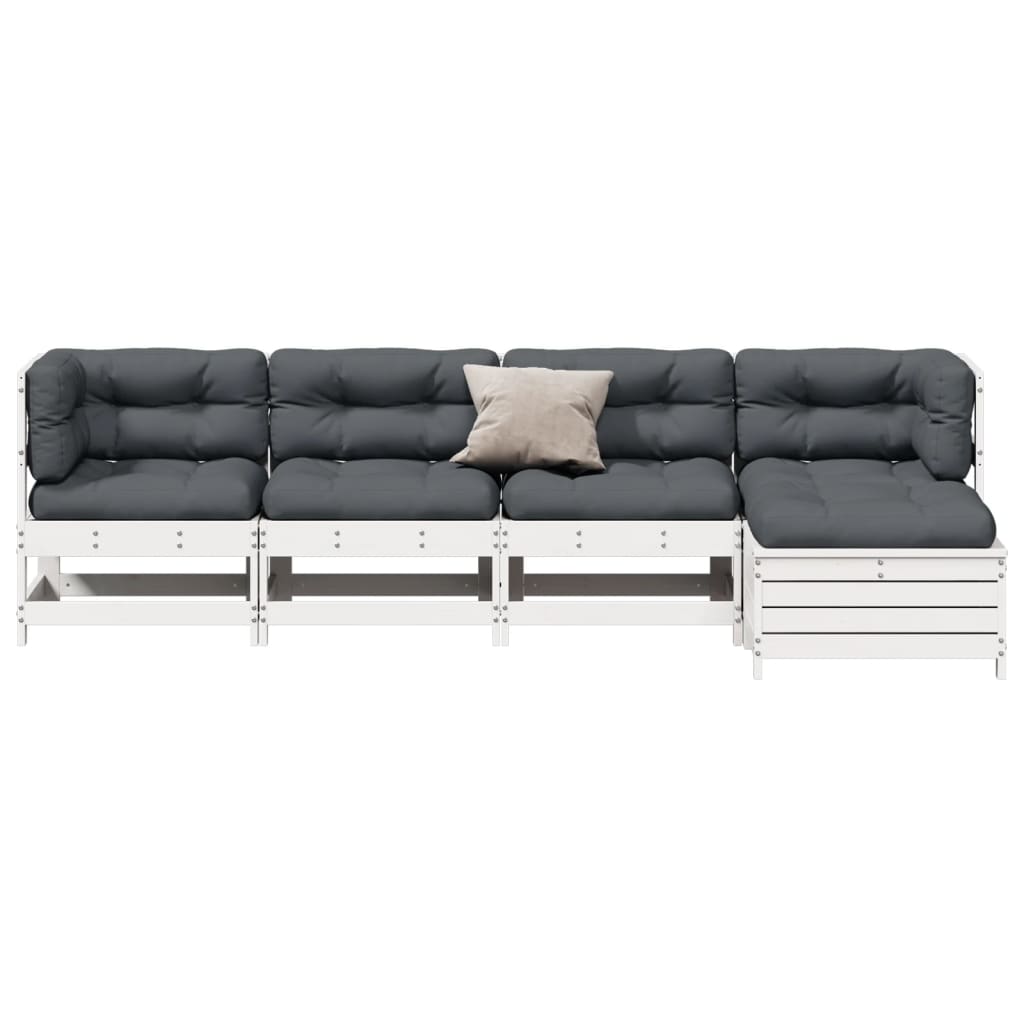 Set Salotto Giardino 5pz con Cuscini Bianco Legno Massello Pino